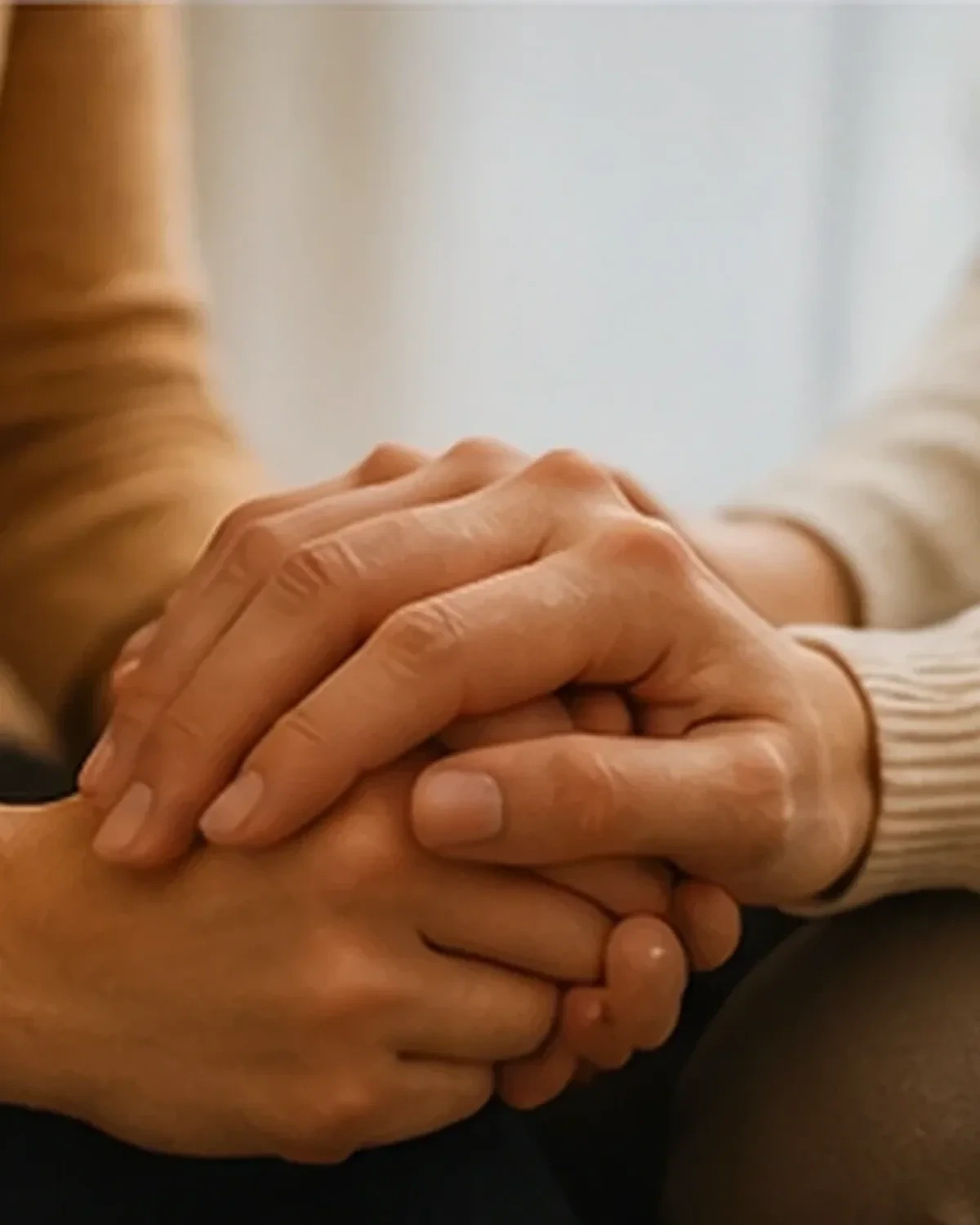 Mãos entrelaçadas representando vínculo e apoio — Conflitos Familiares