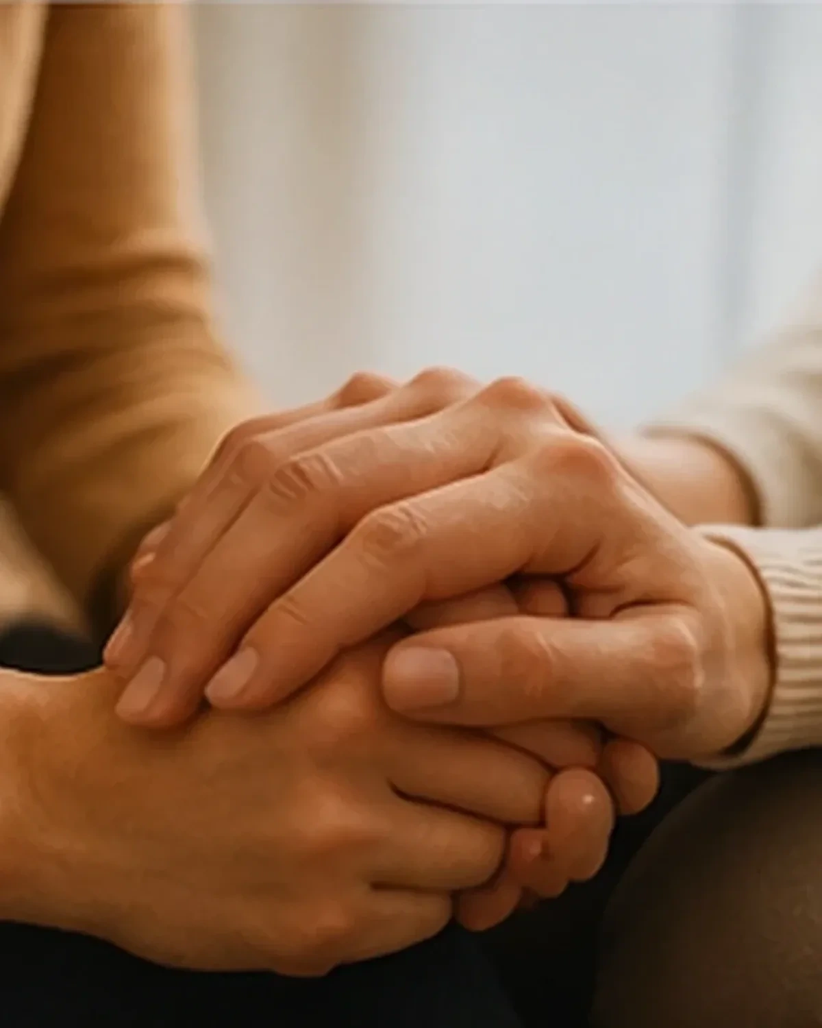 Mãos entrelaçadas representando vínculo e apoio — Relacionamentos que se Repetem