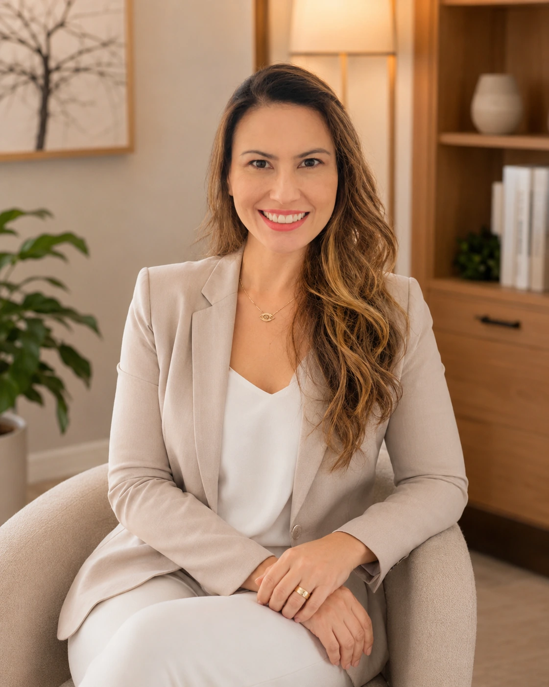 Érica Watanabe em ambiente profissional moderno — Terapeuta Holística em São Paulo