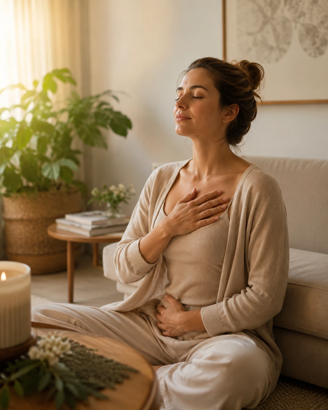 Momento de presença e centramento em ambiente acolhedor — Terapia Espiritual Online